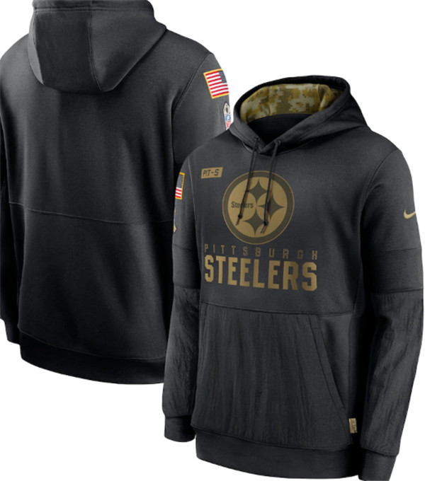 Men's Pittsburgh Steelers 2020 Black Salute to Service Sideline Performance Pullover NFL Hoodie